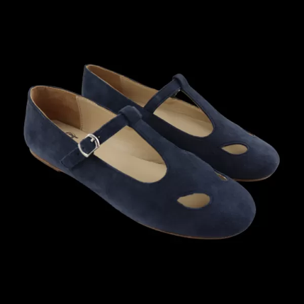 Donna Otisopse Ballerine-Ballerine Con Occhielli In Camoscio Blu Indaco