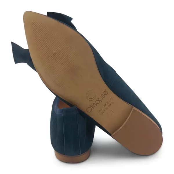 Donna Otisopse Ballerine-Ballerine In Camoscio Blu Navy Con Fiocco