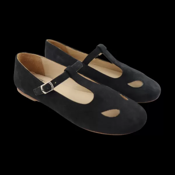 Donna Otisopse Ballerine-Ballerine Nere Con Occhielli In Camoscio