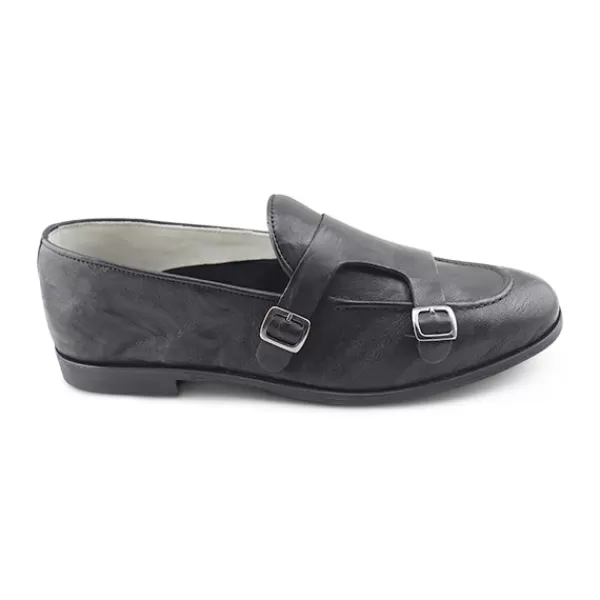 Uomo Otisopse Slippers-Slippers Doppia Fibbia Neri In Pelle –