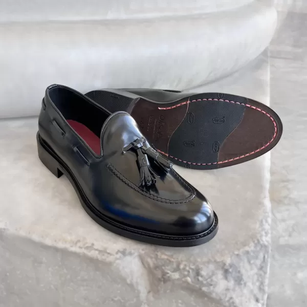 Uomo Otisopse Mocassini tassel-Slippers Nere Da Uomo In Pelle Abrasivata