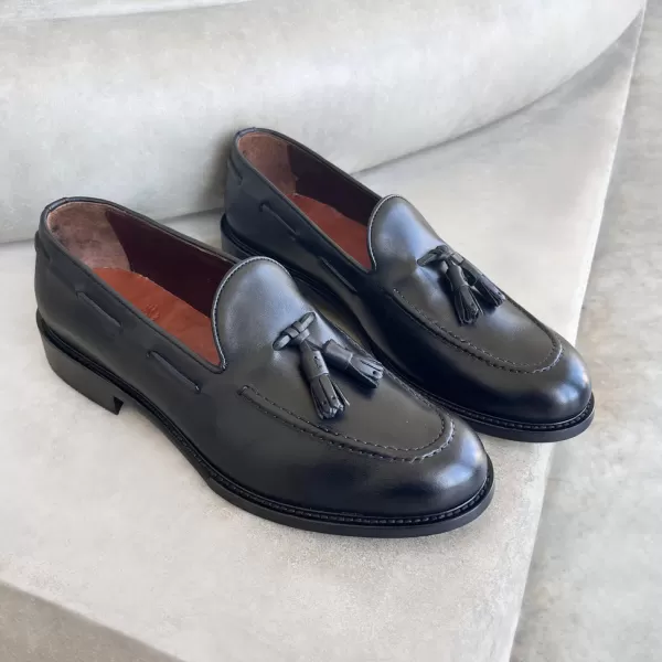 Uomo Otisopse Mocassini tassel-Slippers Nere In Pelle Per Uomo